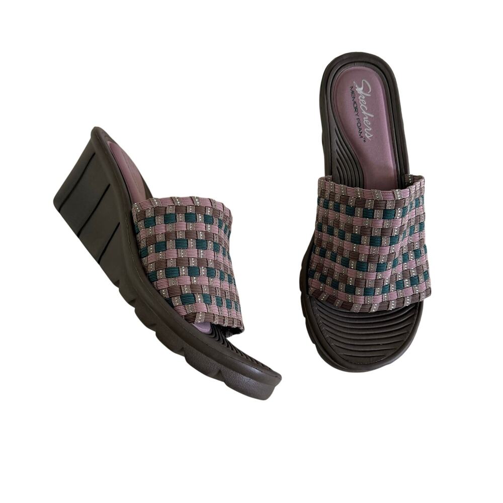 Y2K 2000s Grey Plaid SLip On Wedge Sandal 7 Bratz Boho Artsy